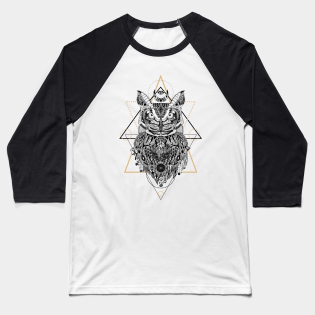 Owl in aztec style Baseball T-Shirt by fears